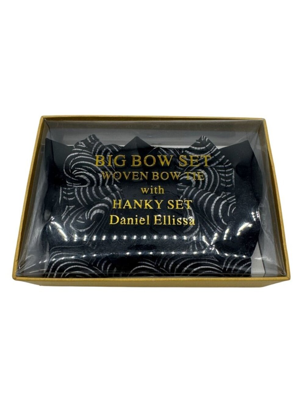 NEW Daniel Ellissa Woven Big Bow Tie & Hanky Set Black Silver Swirl Formal